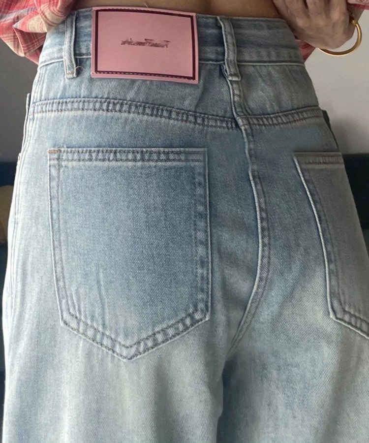 ライトブルー ワイド ストレート 柔らか デニムパンツ