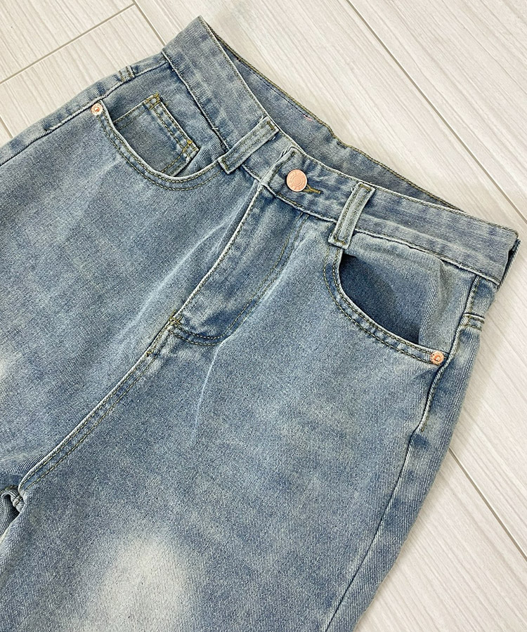 ライトブルー ワイド ストレート 柔らか デニムパンツ