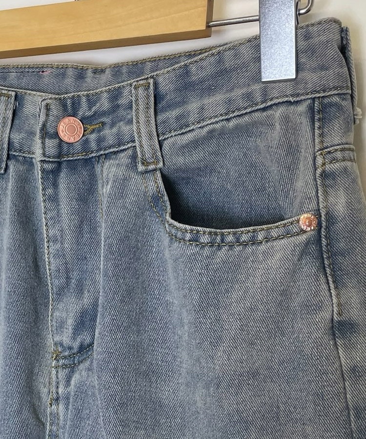 ライトブルー ワイド ストレート 柔らか デニムパンツ