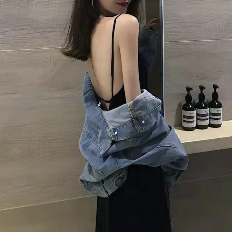 バックシャン 背中みせ キャミソール ロングワンピース