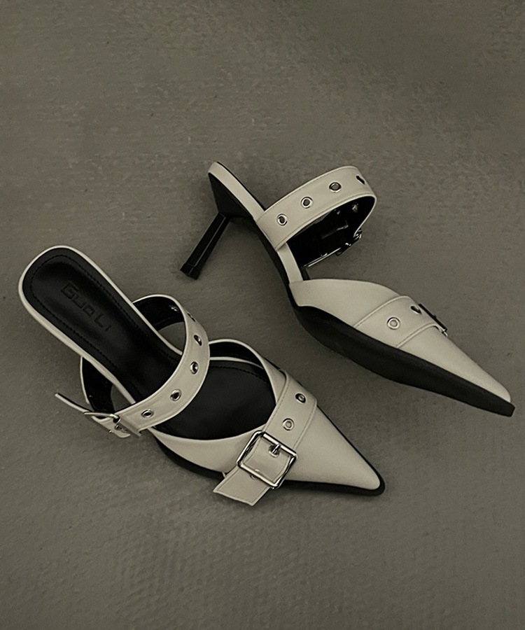レザーバックルベルト ハイヒール サンダル