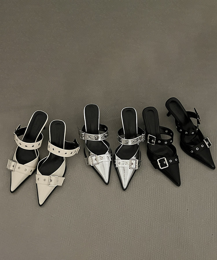 レザーバックルベルト ハイヒール サンダル