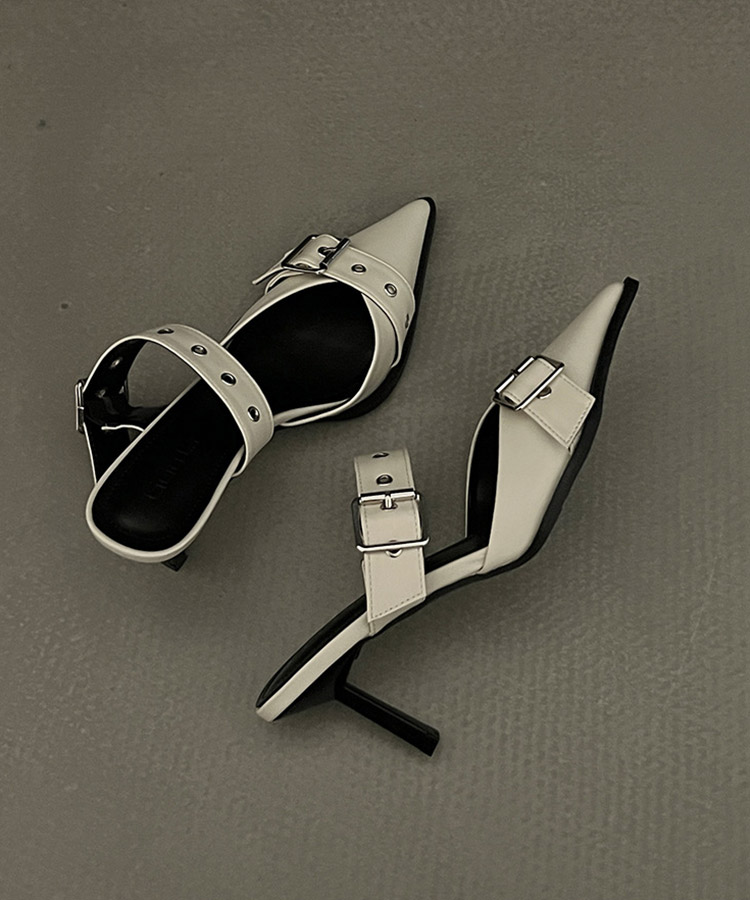 レザーバックルベルト ハイヒール サンダル