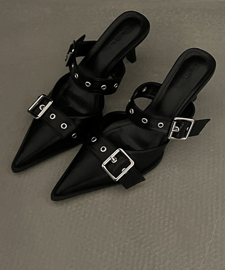 レザーバックルベルト ハイヒール サンダル