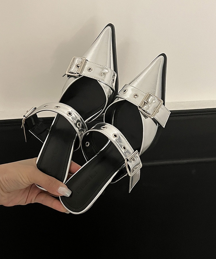 レザーバックルベルト ハイヒール サンダル