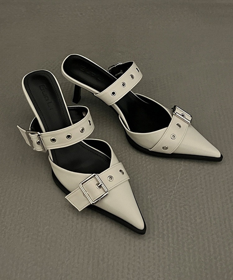 レザーバックルベルト ハイヒール サンダル