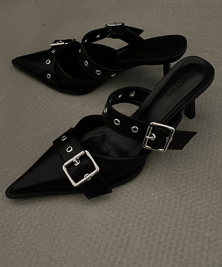 レザーバックルベルト ハイヒール サンダル