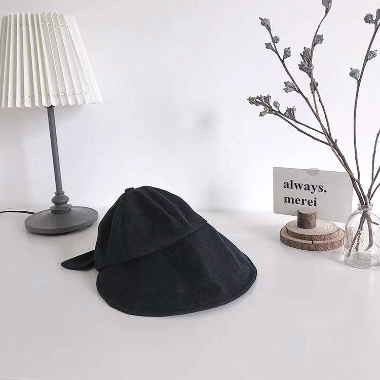 小顔効果 つば広 リボン キャスケット