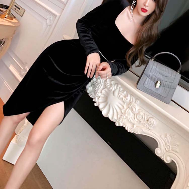 ゴージャスエレガント スクエアネック ベロアドレス