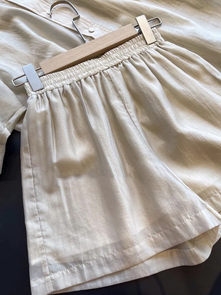 5分袖 シースルー ブラウス ショートパンツ セットアップ