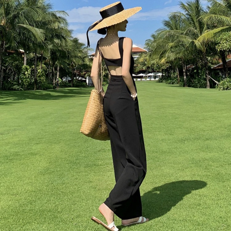 スクエアネック 背中みせ ノースリーブ サロペット