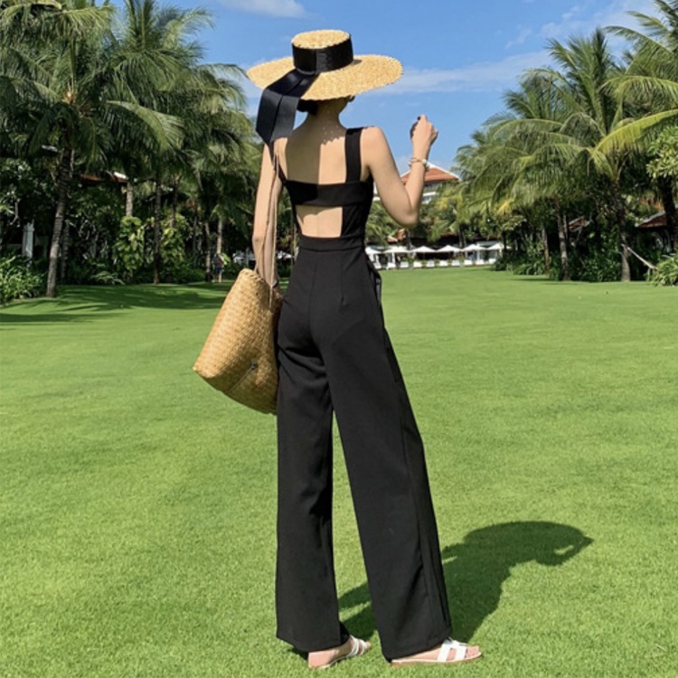 スクエアネック 背中みせ ノースリーブ サロペット