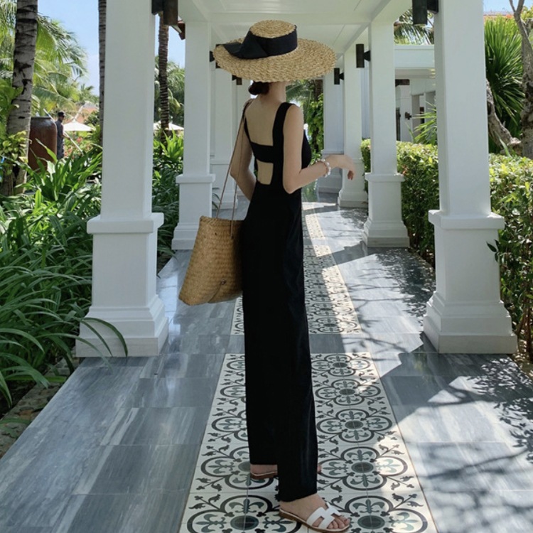 スクエアネック 背中みせ ノースリーブ サロペット