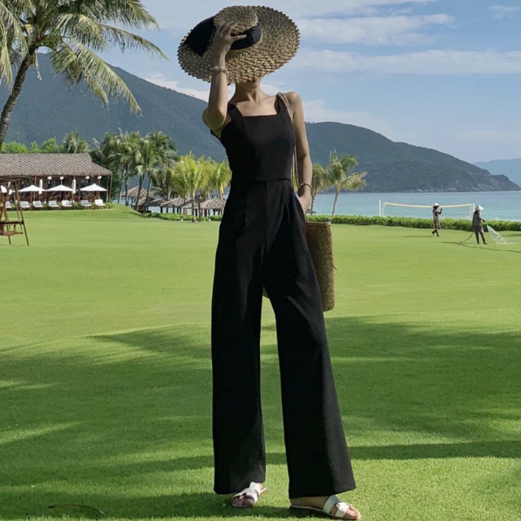 スクエアネック 背中みせ ノースリーブ サロペット