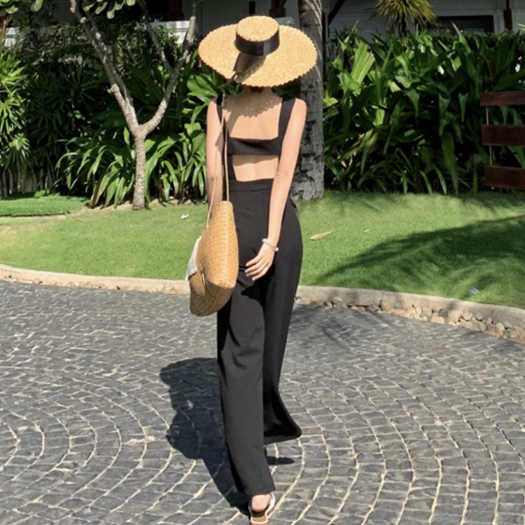 スクエアネック 背中みせ ノースリーブ サロペット