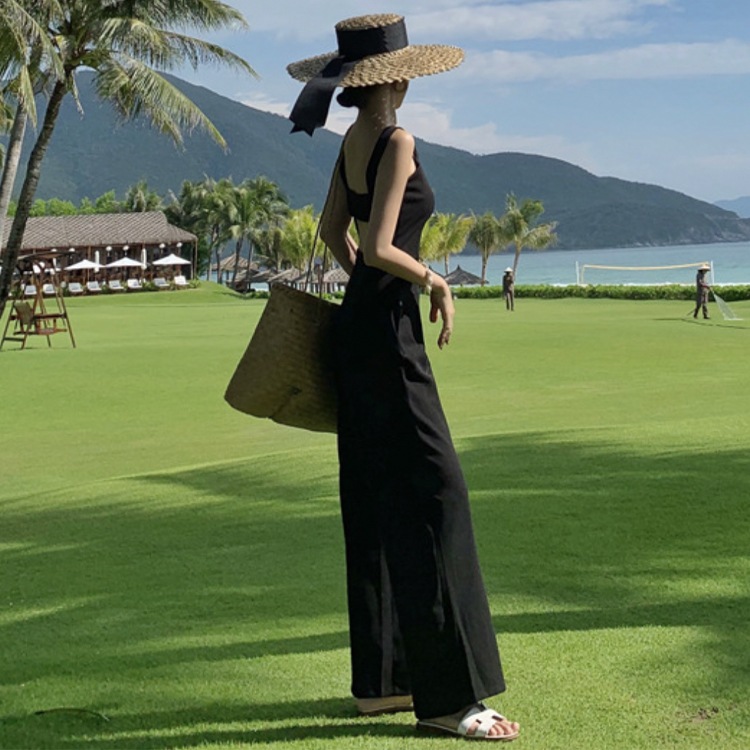 スクエアネック 背中みせ ノースリーブ サロペット