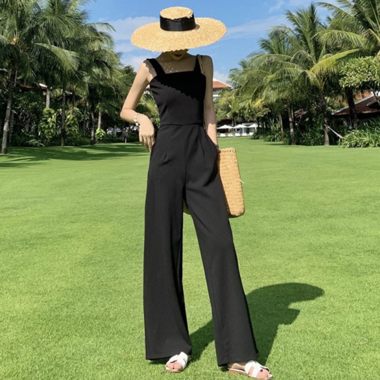 スクエアネック 背中みせ ノースリーブ サロペット