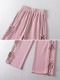 サイドリボン ロング丈 ワイド スウェットパンツ