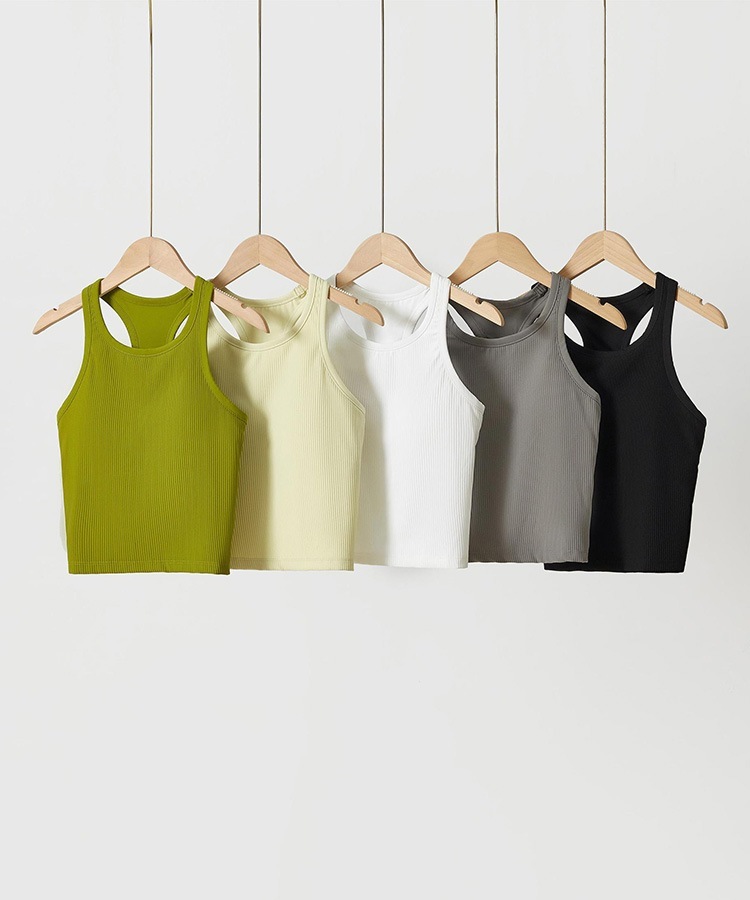 カップ付き レーサーバック スポーツ リブ タンクトップ