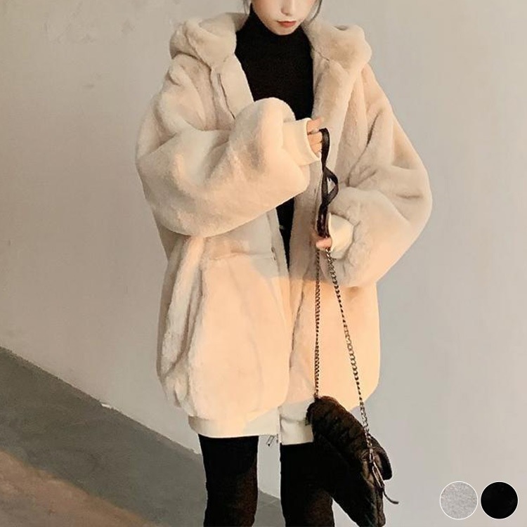 フード付き フェイクファー セミロング丈 コート | レディース