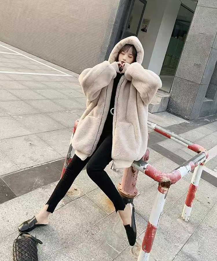 フード付き フェイクファー セミロング丈 コート

