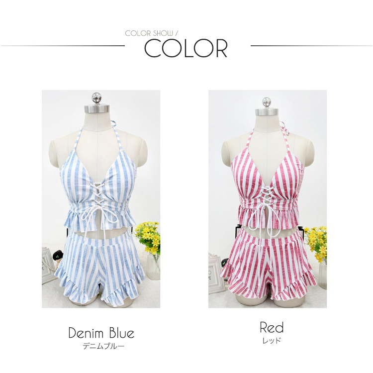 フリルがかわいいショートパンツ付きの3点セット水着