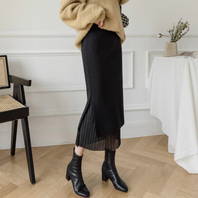 リバーシブル タイト スリット ニットスカート