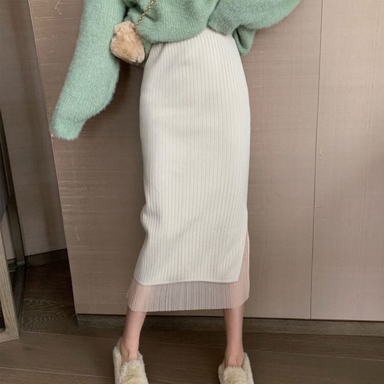 リバーシブル タイト スリット ニットスカート