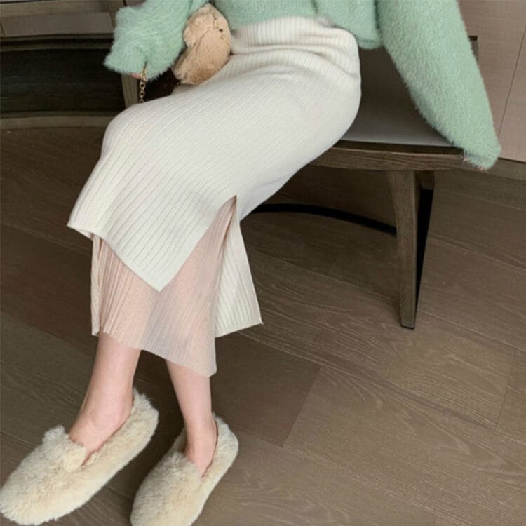 リバーシブル タイト スリット ニットスカート