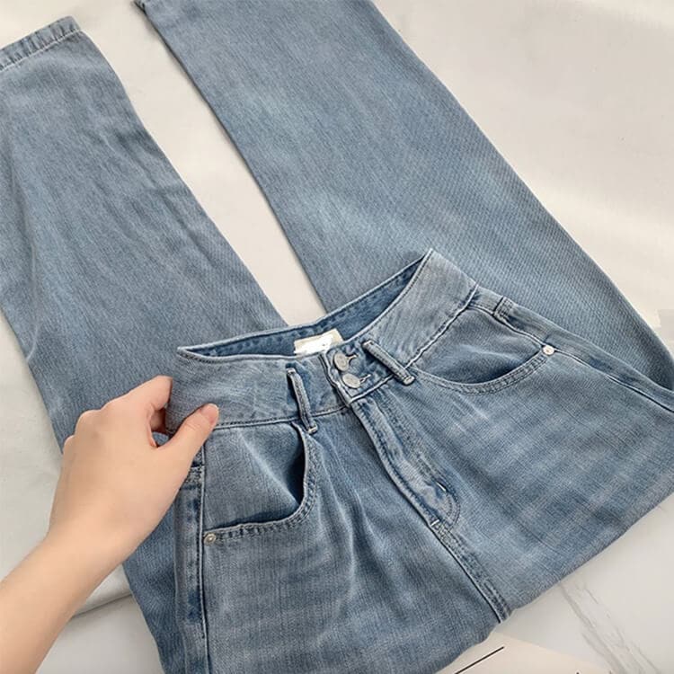 てろんと感 薄手 ソフトデニム ストレートパンツ