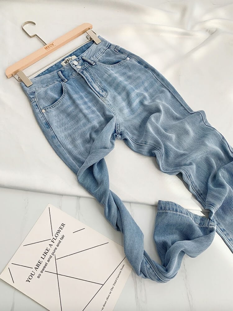 てろんと感 薄手 ソフトデニム ストレートパンツ