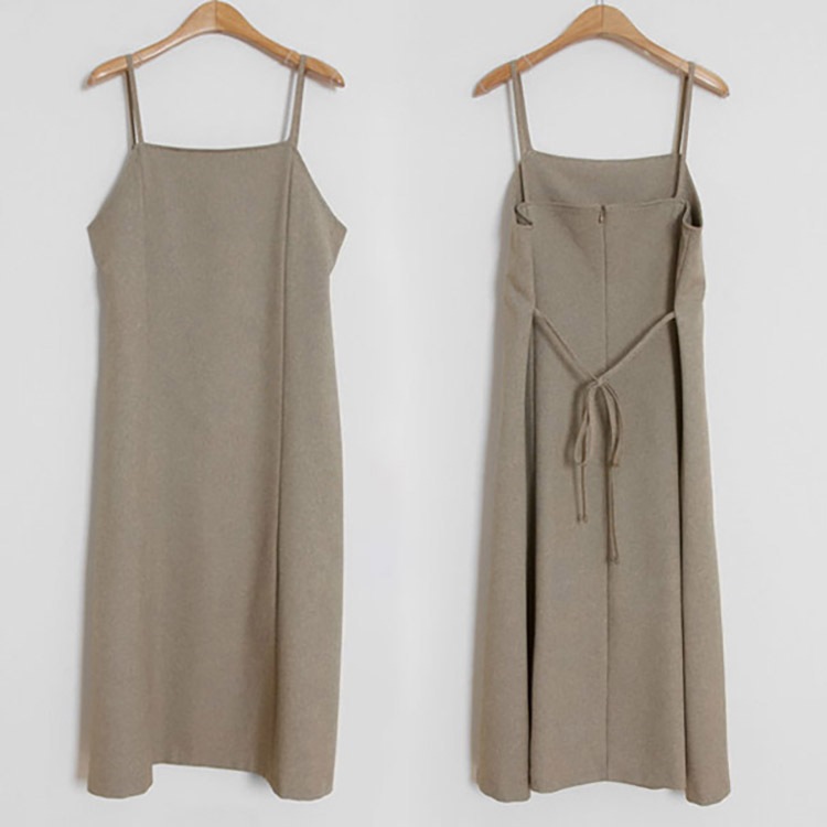 2点セット フリル長袖ブラウス ミモレ丈キャミワンピース