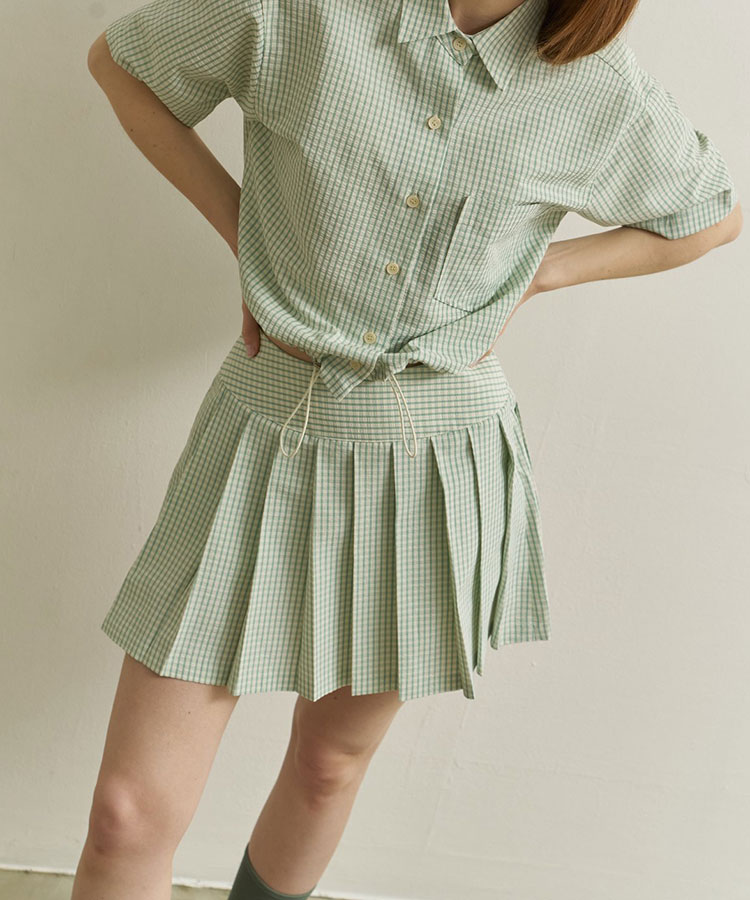 韓国ゴルフウェア パステルチェック柄 プリーツスカート