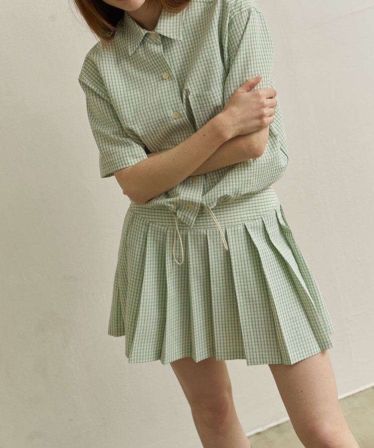 韓国ゴルフウェア パステルチェック柄 プリーツスカート