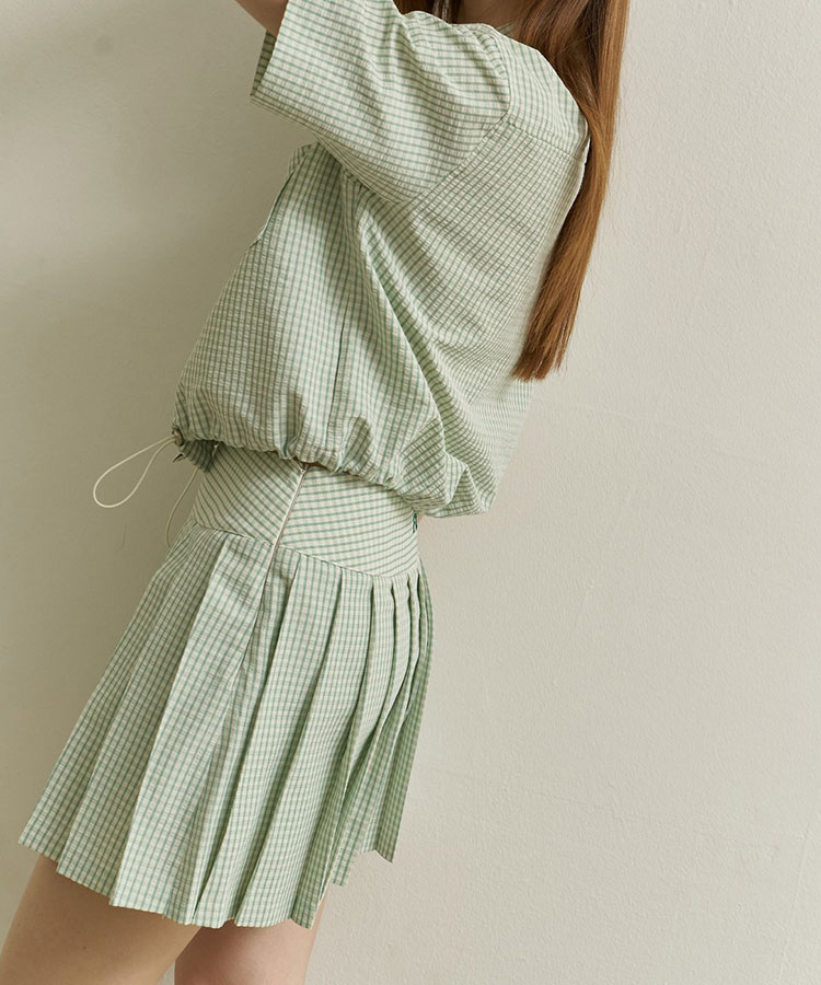 韓国ゴルフウェア パステルチェック柄 プリーツスカート