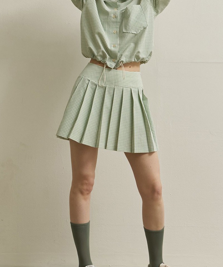 韓国ゴルフウェア パステルチェック柄 プリーツスカート