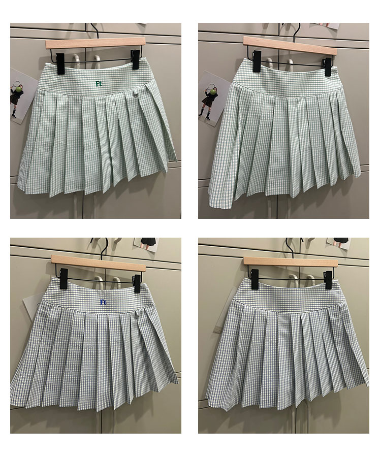 韓国ゴルフウェア パステルチェック柄 プリーツスカート