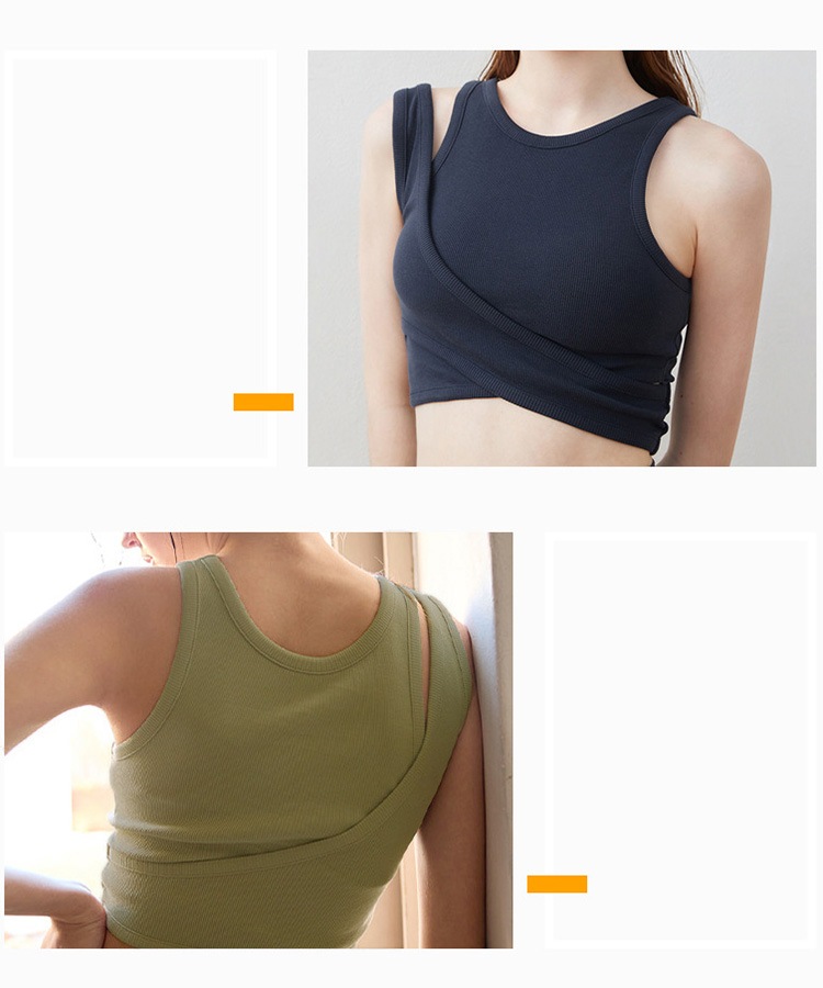 カップ付き ショルダーカット リブ タンクトップ