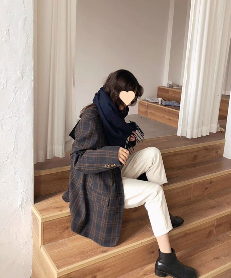 セミロング丈 チェック柄 テーラードジャケット

