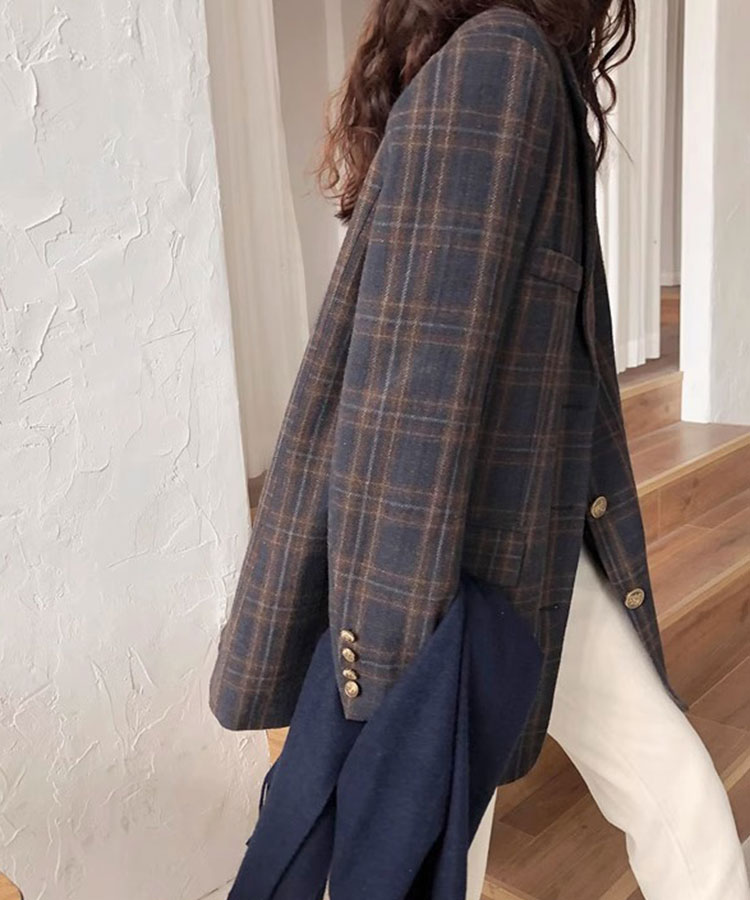 セミロング丈 チェック柄 テーラードジャケット

