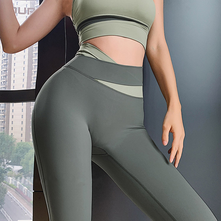 ハイウエスト バイカラー クロスウエスト スパッツ ヨガウェア