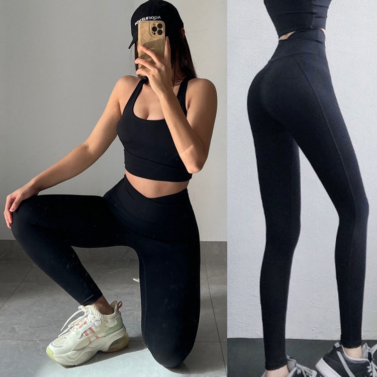 ハイウエスト バイカラー クロスウエスト スパッツ ヨガウェア