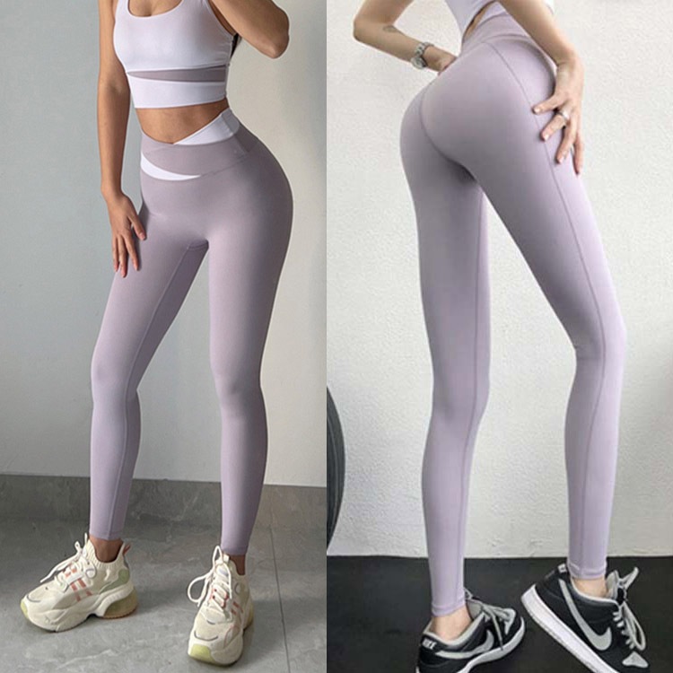 ハイウエスト バイカラー クロスウエスト スパッツ ヨガウェア