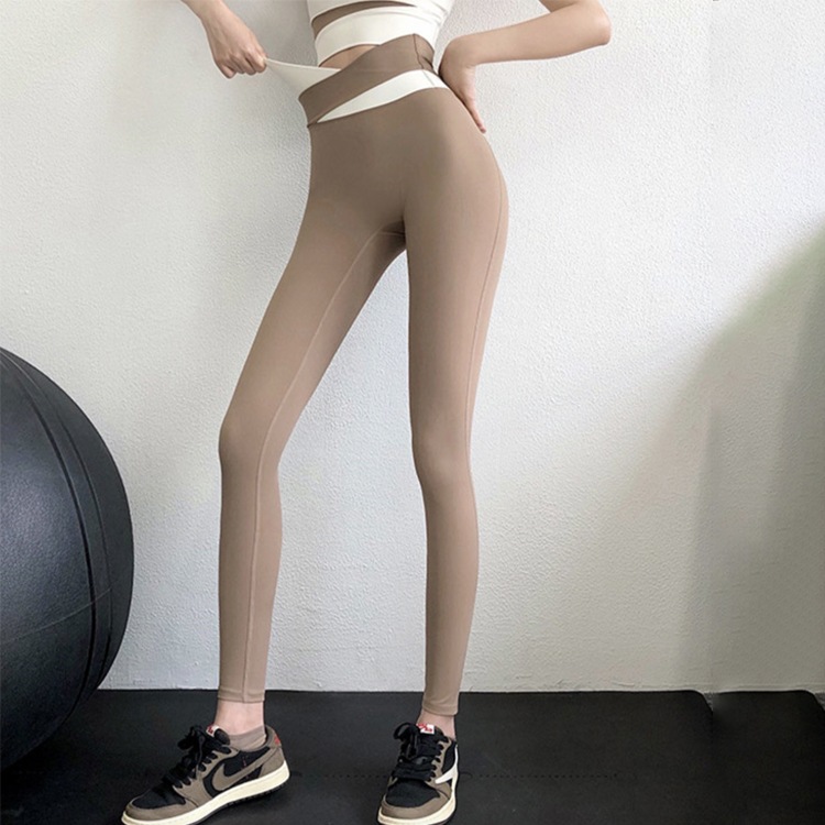 ハイウエスト バイカラー クロスウエスト スパッツ ヨガウェア