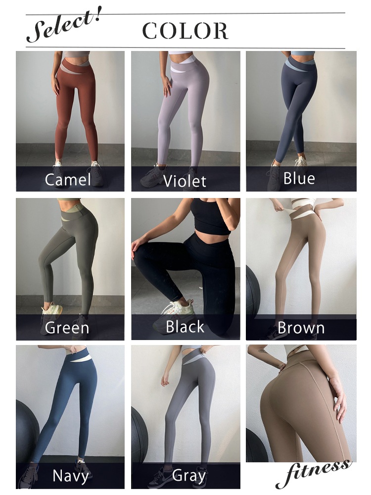 ハイウエスト バイカラー クロスウエスト スパッツ ヨガウェア