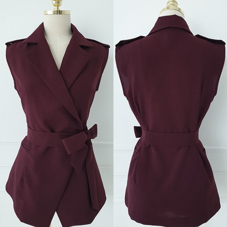 オープンカラーベスト テーパードパンツ セットアップ