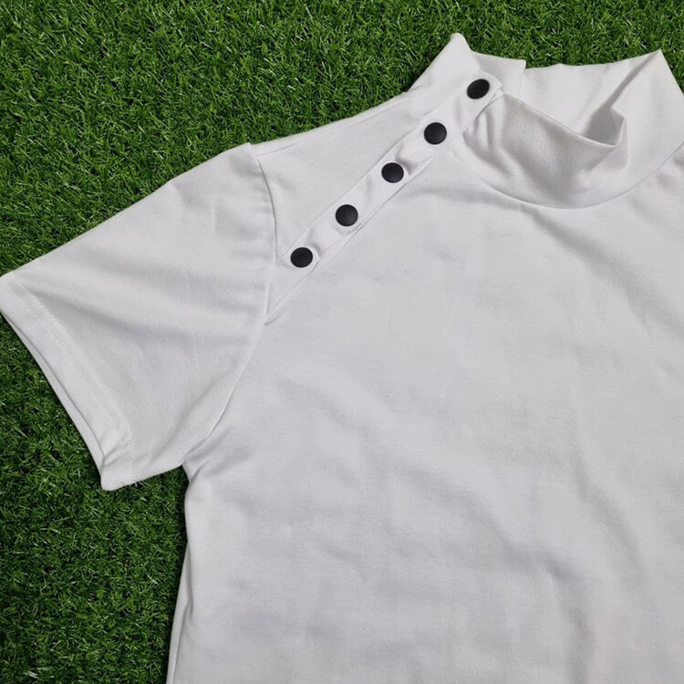 韓国ゴルフウェア アシンメトリーボタン 半袖 Ｔシャツ