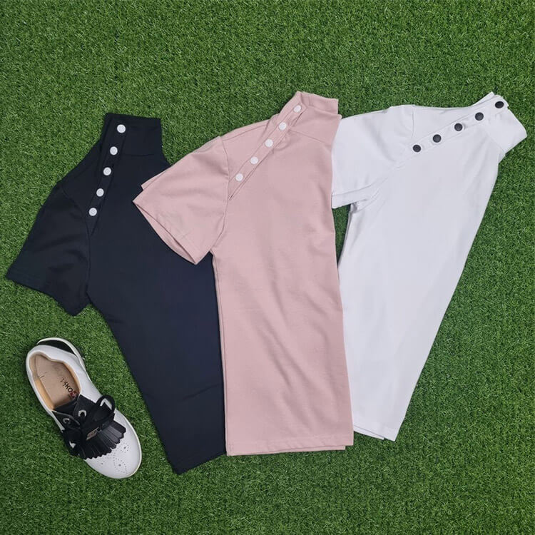 韓国ゴルフウェア アシンメトリーボタン 半袖 Ｔシャツ