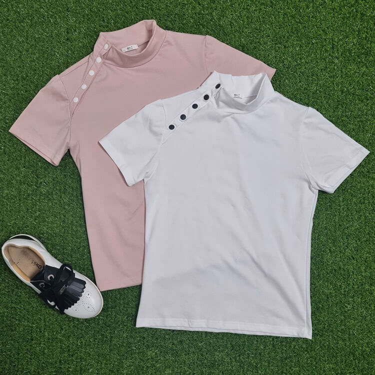 韓国ゴルフウェア アシンメトリーボタン 半袖 Ｔシャツ