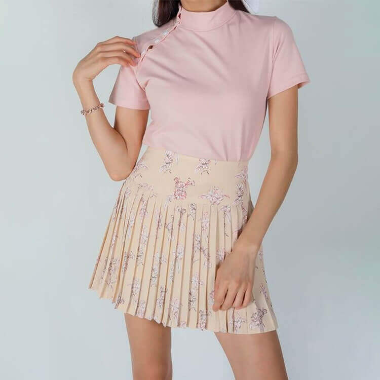 韓国ゴルフウェア アシンメトリーボタン 半袖 Ｔシャツ